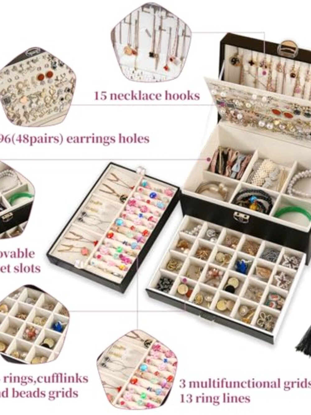 5 Layers Girl Jewelry Organizer Box With Lock - Picture 4 of 6